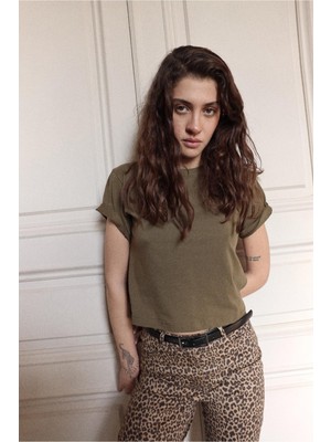 Suud Collection Kahverengi Leopar Crop Pantolon