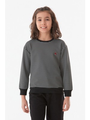 FullaModa Çapa Nakışlı Çizgili Unisex Çocuk Sweatshirt