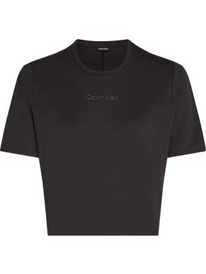 Calvin Klein Kadın Marka Logolu Crop Nefes Alabilen Kumaşlı Nemi Uzaklaştıran Geri Dönüştürülmüş Polyesterli Siyah T-Shirt 00GWS4K204-BAE