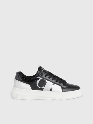 Calvin Klein Kadın Yan Kısımda Dilde ve Topukta Calvin Klein Logolu Kauçuk Dış Tabanlı Gündelik Kullanıma Uygun Siyah-Gümüş Sneaker YW0YW01411-0GN