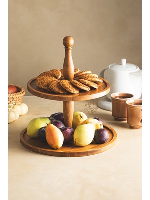 Goodwood JustWood 2 Katlı Ahşap Kek Pasta Sunumluk Standı 25 cm ve 30 cm Ebatlarında Estetik Servis Tabağı