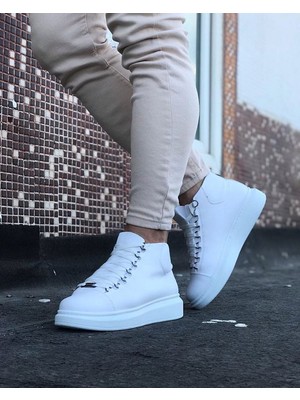 K&A CLZ943 Beyaz Bağcıklı Sneakers  Yarım Bilek Bot