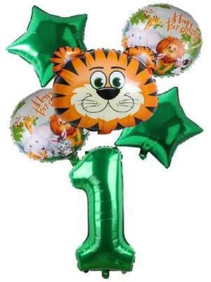 Best Parti Yeşil Rakam Yıldız Kaplan Hayvan Folyo Balon Seti Yaş 1