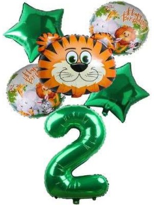 Best Parti Yeşil Rakam Yıldız Kaplan Hayvan Folyo Balon Seti Yaş 2