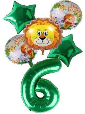 Best Parti Yeşil Rakam Yıldız Aslan Hayvan Folyo Balon Seti Yaş 6