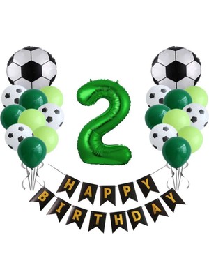 Best Parti 2 Yaş Futbol Temalı Yeşil Rakamlı Happy Bırthday Yazılı Doğum Günü Seti