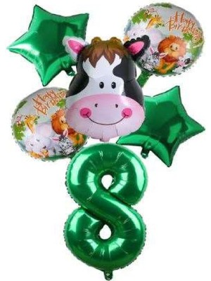 Bal10 Dünyası Yeşil Rakam Yıldız Inek Hayvan Folyo Balon Seti Yaş 8