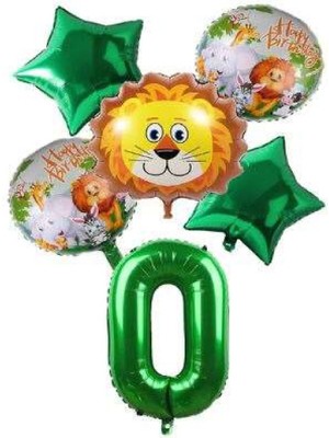 Bal10 Dünyası Yeşil Rakam Yıldız Aslan Hayvan Folyo Balon Seti Yaş 0