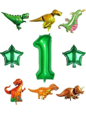 Bal10 Dünyası Safari Dinazor Hayvanlar Temalı Yeşil Rakam Folyo Balon Seti Yaş 1