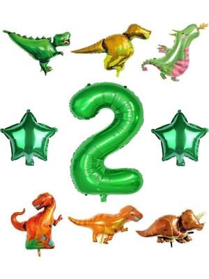 Bal10 Dünyası Safari Dinazor Hayvanlar Temalı Yeşil Rakam Folyo Balon Seti Yaş 2
