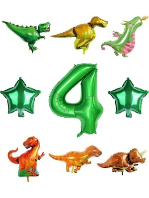 Bal10 Dünyası Safari Dinazor Hayvanlar Temalı Yeşil Rakam Folyo Balon Seti Yaş 4