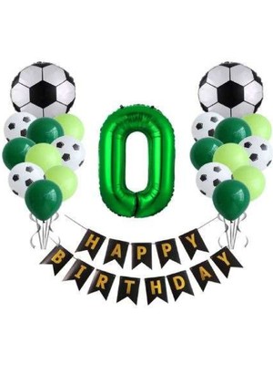 Bal10 Dünyası 0 Yaş Futbol Temalı Yeşil Rakamlı Happy Bırthday Yazılı Doğum Günü Seti