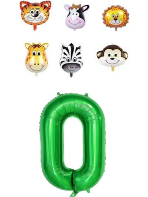 Bal10 Dünyası Safari Hayvanlar Temalı Yeşil Rakam Folyo Balon Seti Yaş 0