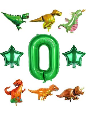 Bal10 Dünyası Safari Dinazor Hayvanlar Temalı Yeşil Rakam Folyo Balon Seti Yaş 0