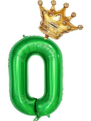 Bal10 Dünyası 0 Rakam Koyu Yeşil Rakam ve Kral Tacı Folyo Balon Seti