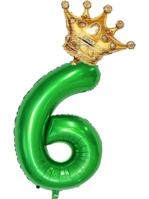 Bal10 Dünyası 6 Rakam Koyu Yeşil Rakam ve Kral Tacı Folyo Balon Seti