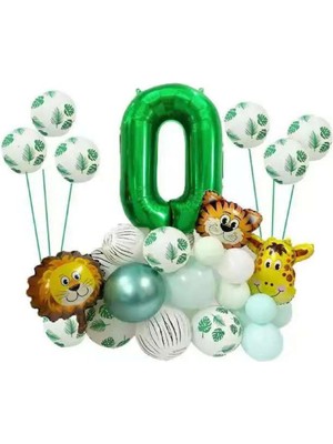 Bal10 Dünyası Safari Temalı Yeşil Rakamlı Folyo Balon Seti Yaş 0