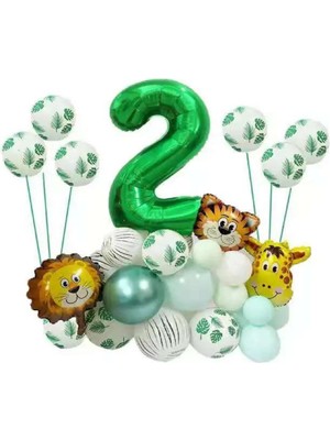Bal10 Dünyası Safari Temalı Yeşil Rakamlı Folyo Balon Seti Yaş 2