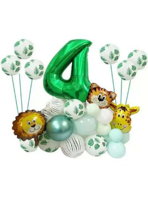 Bal10 Dünyası Safari Temalı Yeşil Rakamlı Folyo Balon Seti Yaş 4