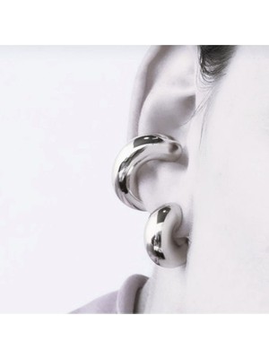 Heppii Chunky Earcuff Büyük Bombeli Earcuff Gümüş Renk