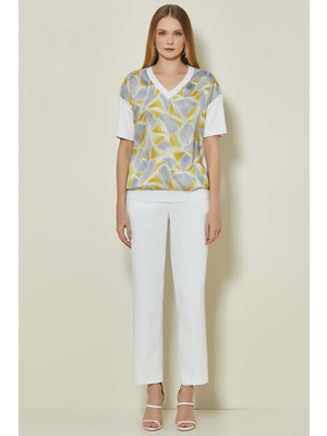 Guitar V Yaka Çok Renkli Örme Bluz