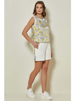 Guitar Yuvarlak Yaka Çok Renkli Saten Bluz