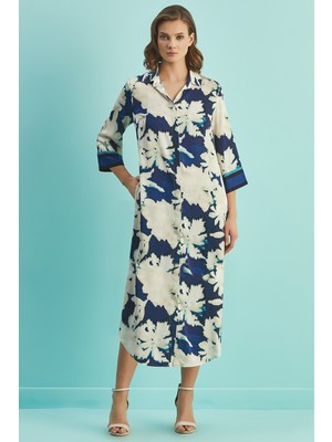 Guitar Gömlek Yaka Çok Renkli Saten Elbise