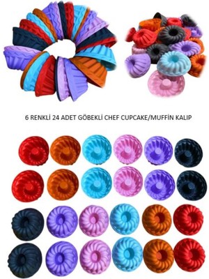 Holly Home 24'lü Yıkanabilir Yanmaz Mini Chef Göbekli Muffin Pişirme Kalıbı, Silikon Kek, Cupcake, HAMUR7X3,5CM