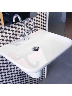 VitrA Mod Lavabo 80 cm - Tek Armatür Delikli - Duvara Asma ve Ayaklı Kullanıma Uygun