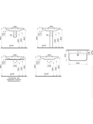 VitrA Mod Lavabo 80 cm - Tek Armatür Delikli - Duvara Asma ve Ayaklı Kullanıma Uygun