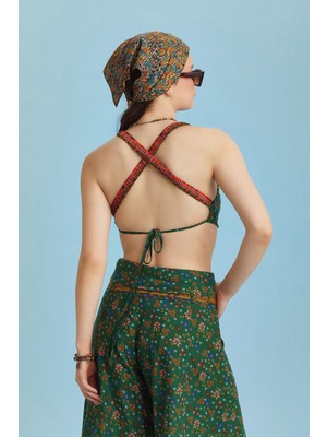 Los Banditos Bohem Stil Çiçek Desen Bağlamalı Bralet Crop Bluz