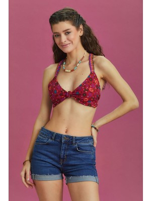 Los Banditos Bohem Stil Çiçek Desen Bağlamalı Bralet Crop Bluz