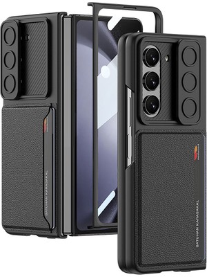 Teleplus Samsung Galaxy Z Fold 5 Kılıf Kıpta Kamera Korumalı Sürgülü Kartlıklı Kapak