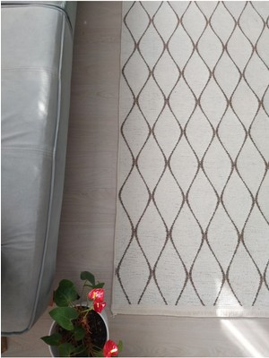 Saten Halı Iskandinav Desenli Şönil Kilim Kaydırmaz Dokuma Pamuk Taban Beyaz Halı Salon Oturma Odası Koridor