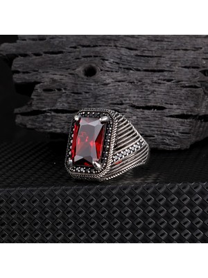 Tesbih Sepetim Zirkon Taşlı Kırmızı Renk 925 Ayar Gümüş Yüzük