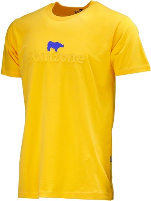 Shinzone Erkek Bisiklet Yaka Standart Fit Kabartma Göğüs Baskılı Sarı T-Shirt
