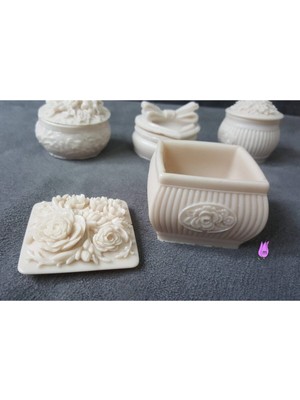 Morlalem Lale Lotüs Çiçek Kabartma Mini Kutu Silikon Kalıp K-206, Kokulu Taş Sabun Polyester Reçine Alçı Mum Kalıbı
