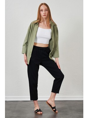 Tena Kadın Siyah Paça Pis Dikişli Gabardin Pantolon