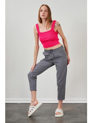 Tena Kadın Gri Paça Pis Dikişli Gabardin Pantolon