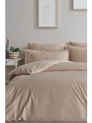 Türkiz Valentino Bej Çift Kişilik  Pamuk Nevresim Takımı