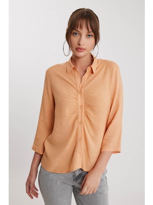 Vitrin Önü Büzgülü Viskon Keten Gömlek