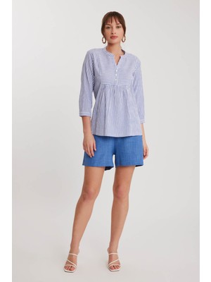 Vitrin Hakim Yaka Çizgili Düğmeli Bluz