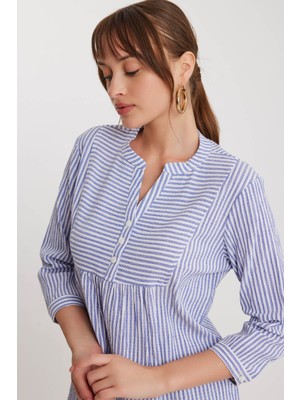 Vitrin Hakim Yaka Çizgili Düğmeli Bluz