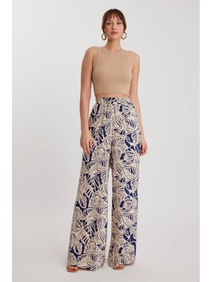 Vitrin Kendinden Desenli Beli Lastikli Rahat Pantolon