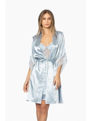Pierre Cardin 4240 Kadın Saten Gecelik Sabahlık Takım-Mist