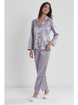 Pierre Cardin 1438 Kadın Saten Dantelli Pijama Takımı-Royal
