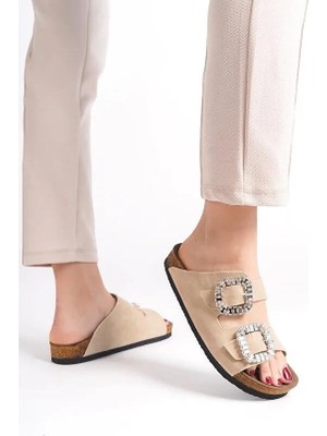 Mcdark Kadın Çift Taşlı Terlik Bej Renk Yumuşak Malzeme ile Hafif ve Şık Tasarım