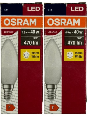 Osram 4,9W (40W) 2700K (Sarı Işık) E14 Duylu LED Ampul (2 Adet)