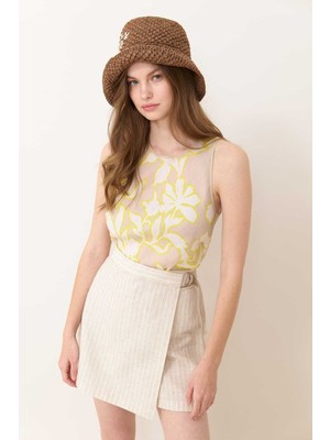 ROMAN Kemerli Çizgili Keten Şort Etek Standart Renk Y2412610_089