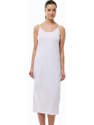 Malabadi Kadın Beyaz Ayarlanabilir Ip Askılı Uzun Geniş Elbise Astarı Modal Kombinezon 1080